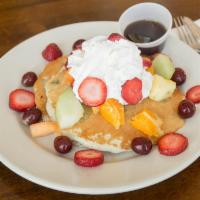 Pancakes · Served with butter and maple syrup.