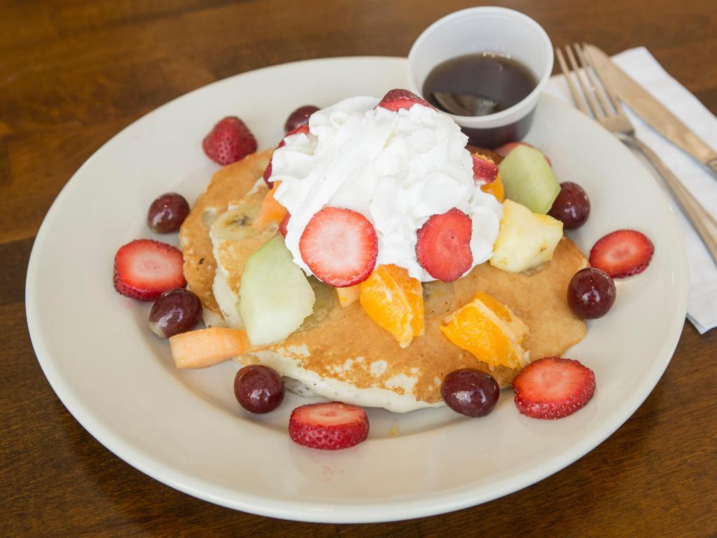 Pancakes · Served with butter and maple syrup.