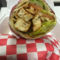 Grilled Chicken Wrap · Grilled chicken, lettuce, tomatoes, onions and house sauce.