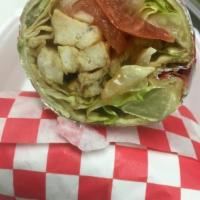 Teriyaki Chicken Wrap · Grilled chicken marinated in a teriyaki sauce with lettuce, tomatoes, onions and house sauce.