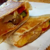 Pita with Cheese · Served with cheese, olives and bell pepper.