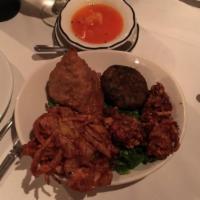 Mixed Vegetarian Appetizer for 2 · Onion bhaje, vegetables, samose and pakora.