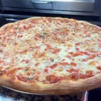 Bruschetta Pizza · Tomatoes, diced onions, fresh basil, garlic, extra virgin olive oil, sauce and mozzarella ch...