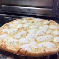 Bianco Pizza · White pizza with dollops of our seasoned ricotta cheese and mozzarella. 