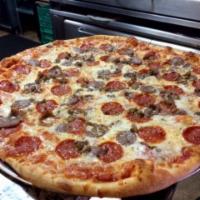 V's 3 Meat Pizza · Italian sausage, pepperoni and meatballs. 