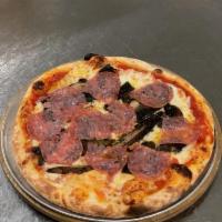 Portobello & Salami Pizza · marinara, roasted portobello mushrooms, salame di parma, mozzarella