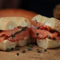 Brookline Nova Bagel · Sliced nova, cream cheese, tomato, red onion and capers.