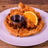 Chicken and Waffles · With powdered sugar.