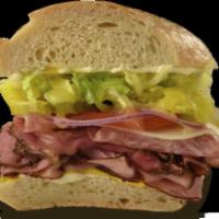 The Italian Sandwich · Genoa salami, thinly sliced pastrami, black forest ham, provolone and Italian dressing.
