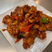 General Tso's · Tender crispy chicken with broccoli, bell peppers, onion and pineapple chunks stir fried in ...