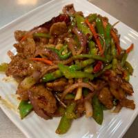 Mongolian Beef Entree · Tender beef strips with sliced bell pepper, onion and carrots stir fried in a spicy mongolia...