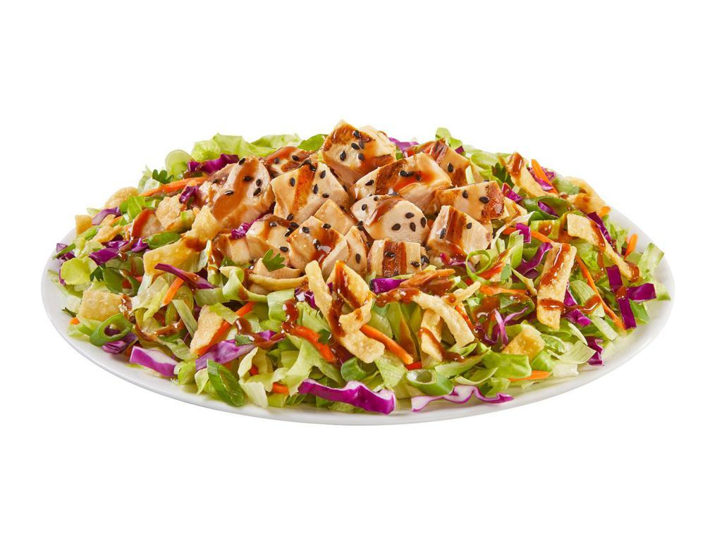 Asian Chicken Salad · Shredded lettuce, carrots, cabbage, green onions & cilantro with wonton strips, sesame seeds and Asian dressing.