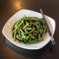 T90. Dried Sauteed String Bean with Minced Pork 干煸四季豆（中式） · Hot spicy.