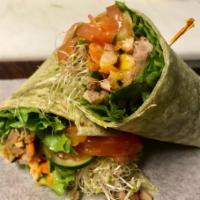 Honey-Mustard Chicken Wrap Combo · Cucumbers, bell peppers, lettuce, tomatoes, carrots, onions, spinach, alfalfa sprouts, chick...