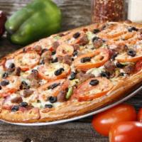 Yard Sale Pizza · Italian sausage, pepperoni, salami, black olives, fresh mushrooms, green peppers, red onions...