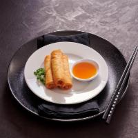 Veggie Spring Roll · Mixed veggie spring rolls, deep fried with sweet chili dipping sauce. vegetarian.