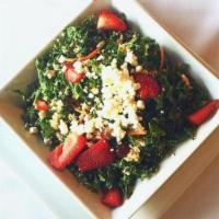 Kale and Quinoa Salad · Kale and greens mix, quinoa, toasted sunflower seeds, fresh strawberries, grapes, goat chees...