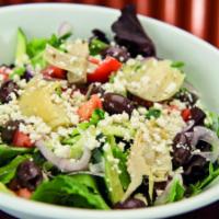 Mediterranean Salad · Mixed greens, tomato, cucumber, red onion, feta, artichoke hearts, olives and balsamic dress...