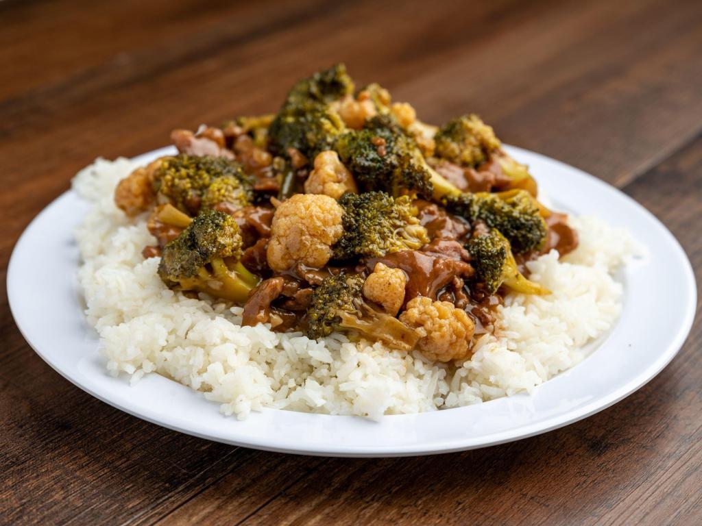Broccoli with Beef · Fresh broccoli and bamboo shoots. Served with white rice.