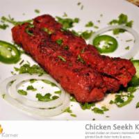 Chicken Seekh Kabob · Minced chicken marinated in traditional South Asian spices grilled on skewers.
