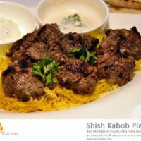 Shish Kabob · Beef fillet mignon chunks richly marinated with traditional Mediterranean herbs and spices.