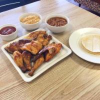 #1. Twelve-Piece Chicken Combo · 1 and 1/2 chickens. Includes 3 large sides. Served with tortillas and salsa.