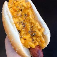 Mac and Cheese Hot Dog · Homemade creamy mac and cheese, cheddar and herb blend.