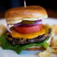 Angelico Burger · 8 oz Angus beef patty, cheddar cheese, lettuce, red onion, tomatoes, & mayonnaise, pickles, ...