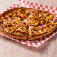 C5. Butter Chicken Pizza · Butter sauce, cheese, red onion, tomatoes, chopped garlic, ginger, butter chicken, fresh cil...