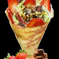 5. Matcha Chocolate Truffles Crepe · Sliced strawberries, chocolate truffles, matcha custard cream, whipped yogurt, chocolate sau...