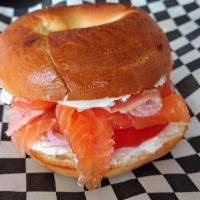 Bagel And lox · Bagel, Cream Cheese, Tomato, Red Onion, Dill