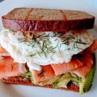 Cured Salmon, Avocado And Egg On A Toast · Cured Salmon, Cream Cheese, Avocado, Dill, 2 Eggs Any style, Your Choice Of Toast