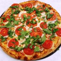 Margherita Pizza · Tomato, mozzarella, fresh garlic and fresh basil. 