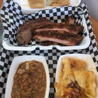 2. 2 Meats and 2 Small Sides Plate · Your choice of any 2 of our 5 smoked meats, along with your choice of 2 small sides. Served ...