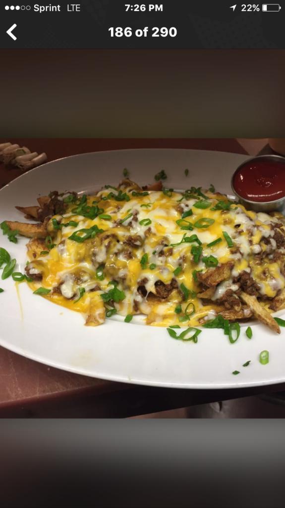 Alamo Loaded Fries · Hand cut fries, melted cheddar and homemade Angus beef chili.