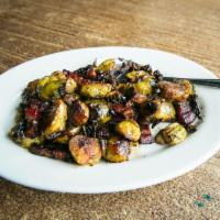 Roasted Brussels Sprouts · Pancetta and vinegar.