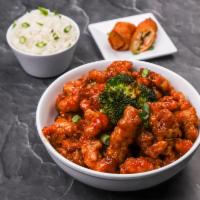 Sesame Chicken · Hot and spicy. Served with steamed white rice.