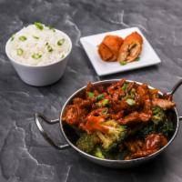 Beef with Broccoli · Served with steamed white rice.