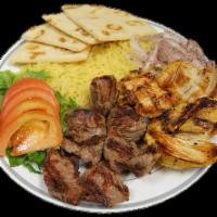 20. Combination Plate · Choice of 2 meats. Includes small salad, choice of rice or fries, pita bread, house sauce an...