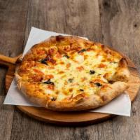 White Pizza · A castomer favorite. Mozzarella, basil, Parmesan, fresh garlic and diced tomato. No sauce.