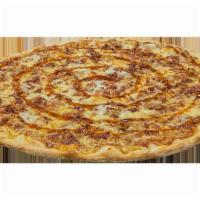 BBQ Pork with Ghost Pepper Flakes Pizza · Fresh dough, our homemade BBQ sauce, fresh mozzarella cheese, bacon, spices with ghost peppe...
