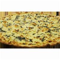 Fresh White Garlic Pizza · Fresh Californian white sweet garlic, extra-virgin olive oil, fresh dough, basil, and pecori...