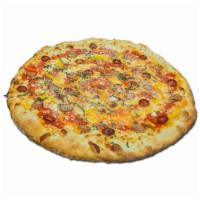 Grandpa's Pizza · Fresh dough, tomato sauce, pepperoni, sausage, sweet peppers, extra-virgin-olive oil, garlic...