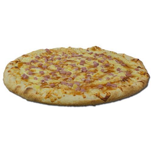 Hawaiian Pizza · Fresh dough, pineapple, ham, country sweet sauce, mozzarella and pecorino Romano cheese.