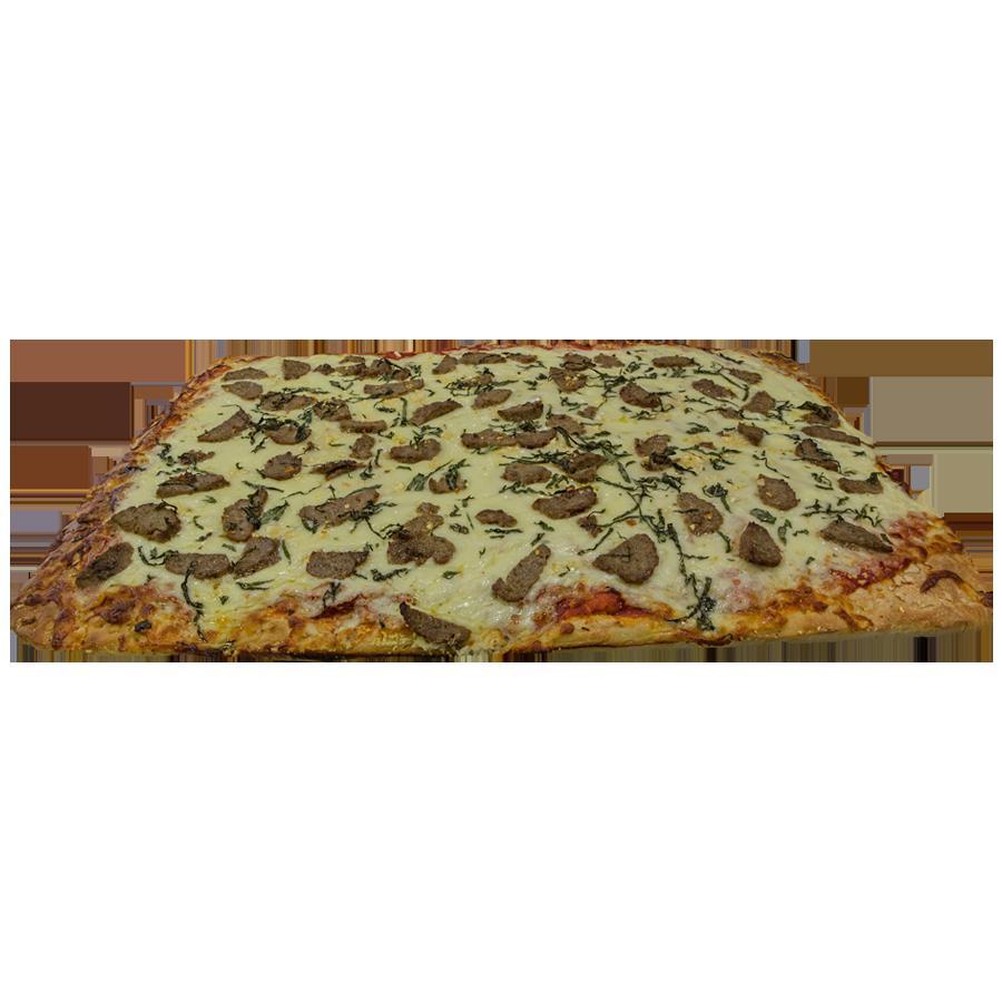 Sicilian Meatball Parmigana Pizza · Fresh dough, tomato sauce, fresh mozzarella cheese, pecorino Romano cheese, meatball and spices. Rectangular 1