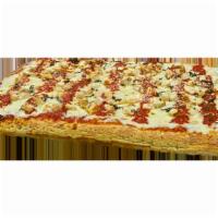 Sicilian Chicken Parmigana Pizza · 32 Slices. Fresh dough, tomato sauce, fresh mozzarella cheese, pecorino Romano cheese, chick...
