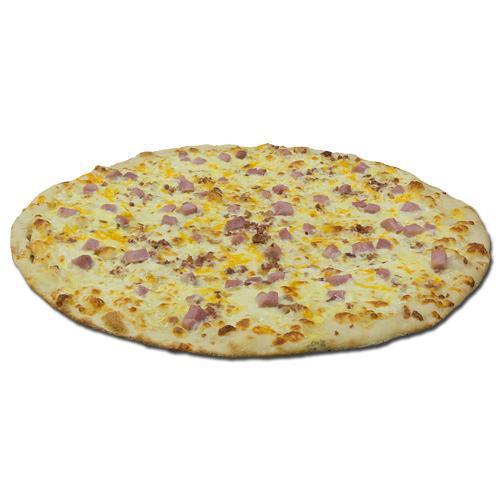 Breakfast Pizza with Ham, Bacon and Eggs · Fresh dough, farm fresh eggs, with ham, bacon with cheddar and American cheese. 8 slices.