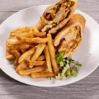 Chicken Sandwich · Served with rice and salad.