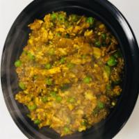 Ghobi Bhurji (vegan) · It’s shredded cauliflower, peas, onion, garlic, ginger, spices