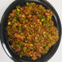 Keema Mater, not come with rice  · It Ground chicken cooked with onion garlic ginger and peas, homemade spices